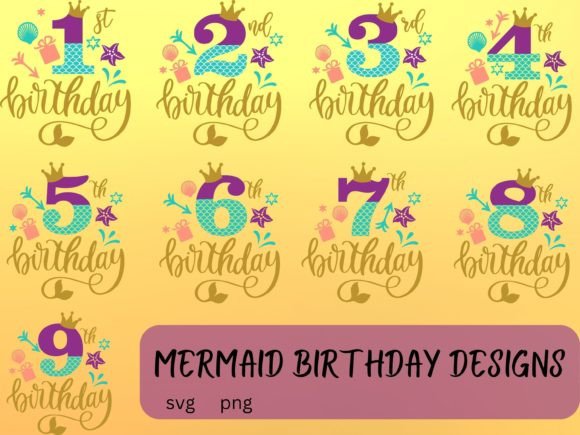 Mermaid Birthday Designs: Graphics for T-Shirt Designs